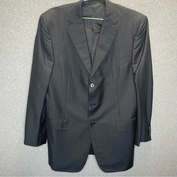 Ermenegildo Zegna Summer Trofeo Mohair Wool Silk Black Pinstriped Blazer Jacket - Picture 1 of 7